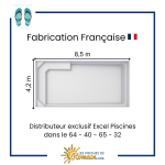 Piscine Coque Polyester Tempo 86 – 8,50x4,20 m, Volume 46 m³, Fond Progressif 0,90 à 1,70 m, Banquette Intégrée, Finition Gelcoat Résistante, Fabriquée en France, Livraison Départements 32, 4